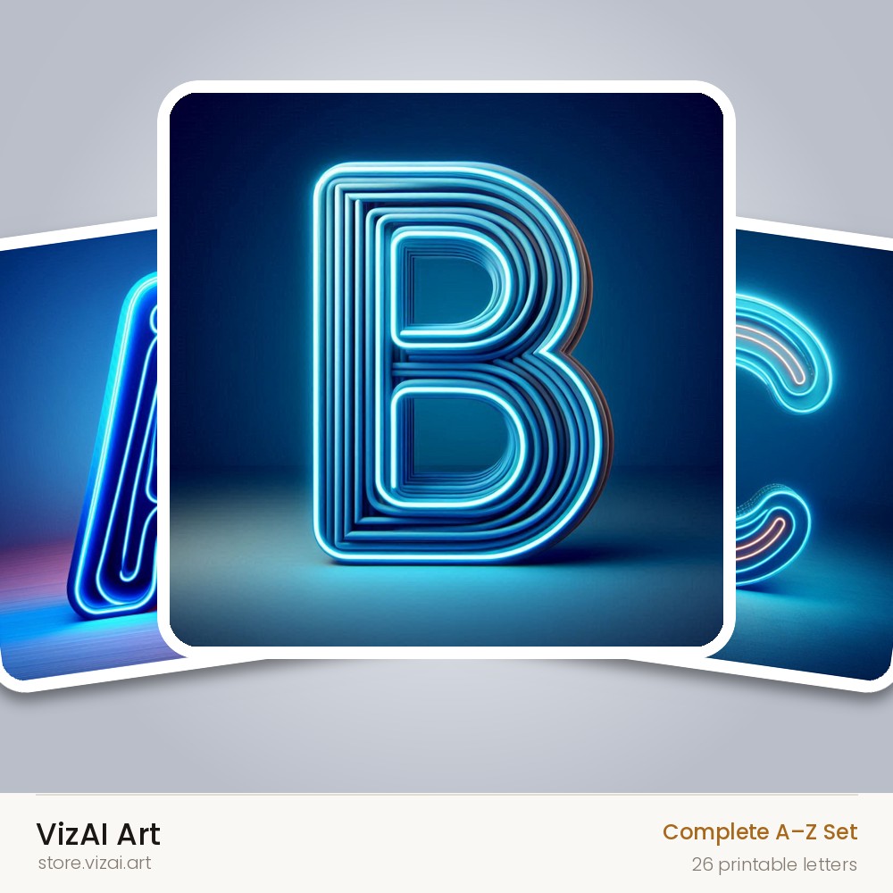 Electric Blue Neon alphabet — choose an individual printable letter