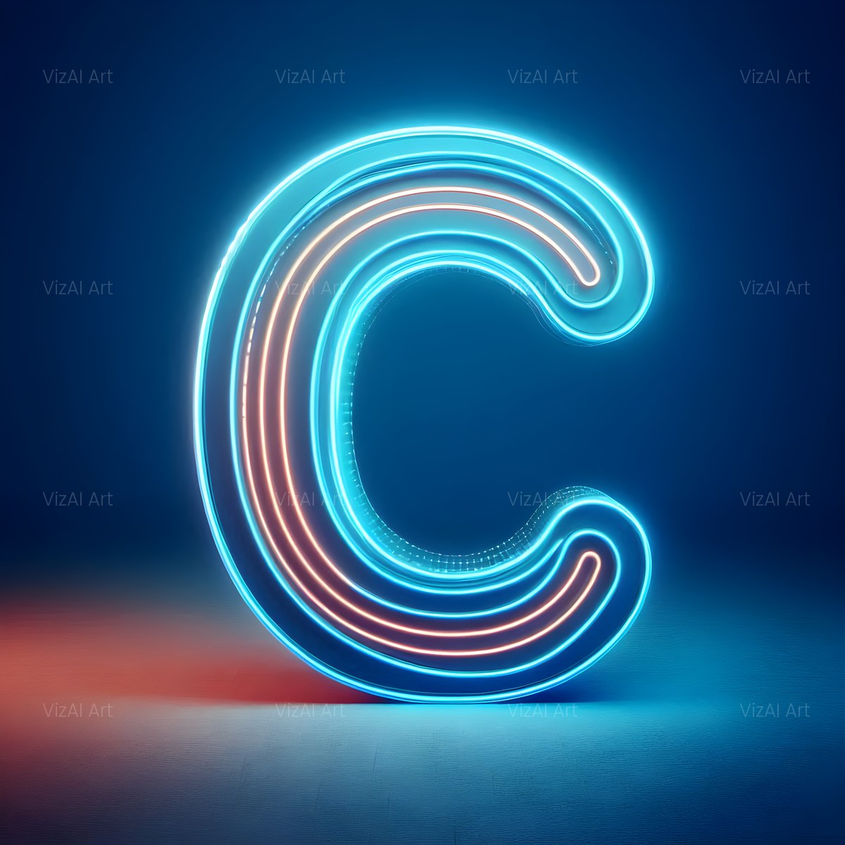 Electric Blue Neon alphabet — printable letter C