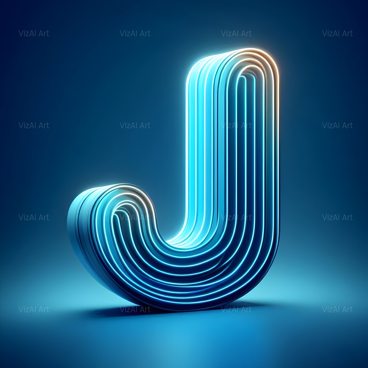 Electric Blue Neon alphabet — printable letter J
