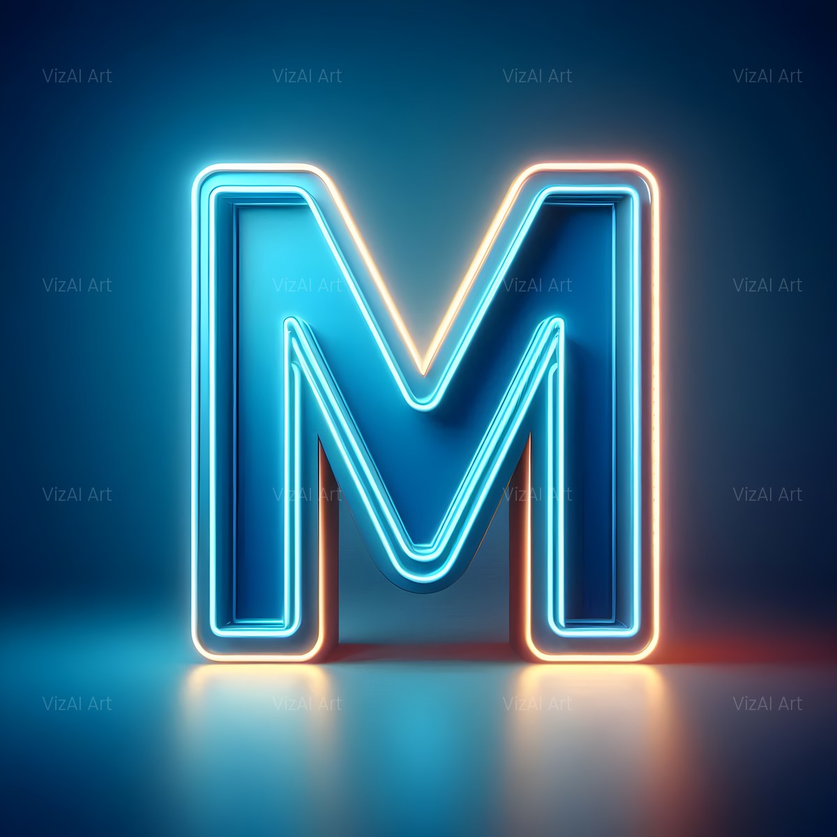 Electric Blue Neon alphabet — printable letter M