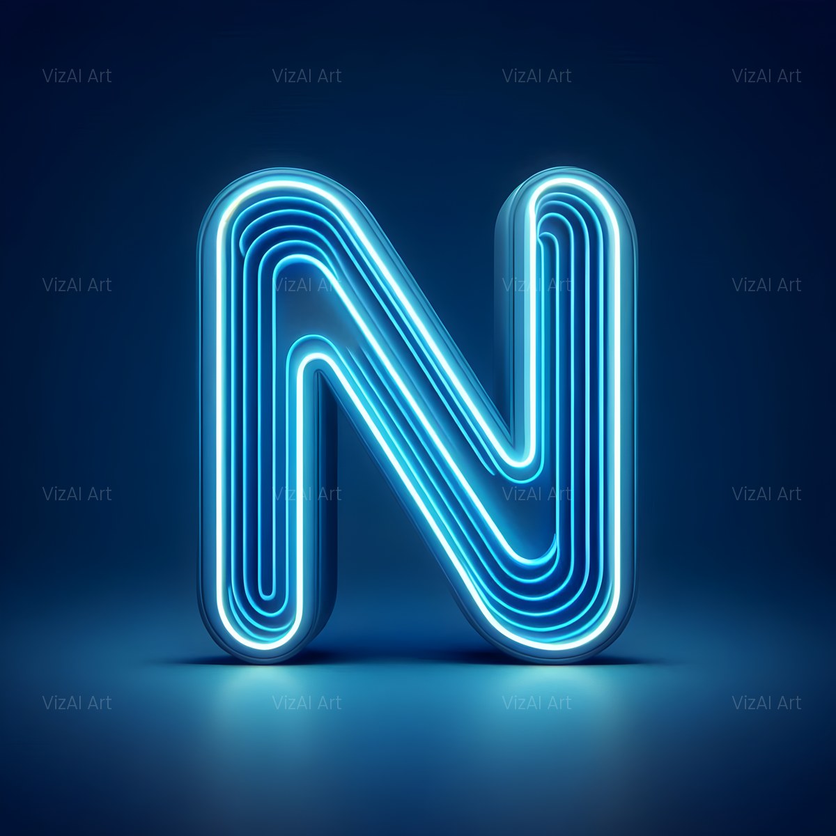 Electric Blue Neon alphabet — printable letter N