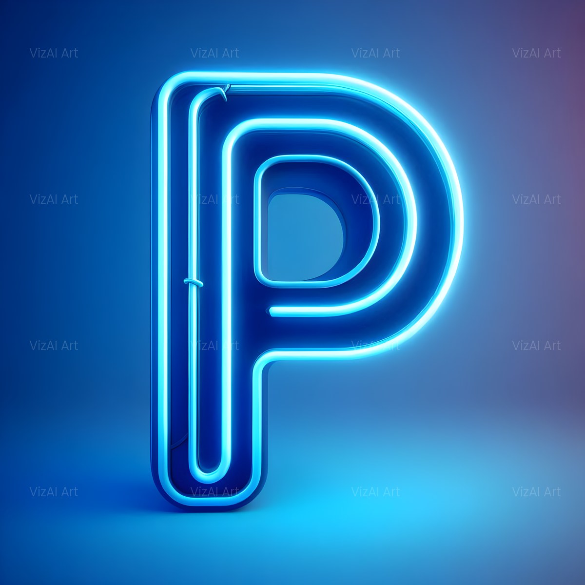 Electric Blue Neon alphabet — printable letter P