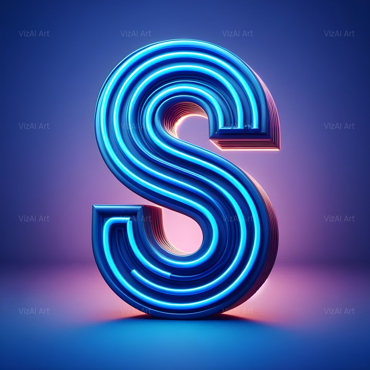 Electric Blue Neon alphabet — printable letter S