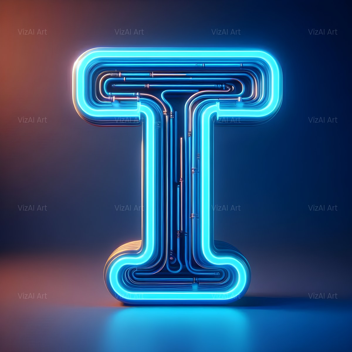 Electric Blue Neon alphabet — printable letter T