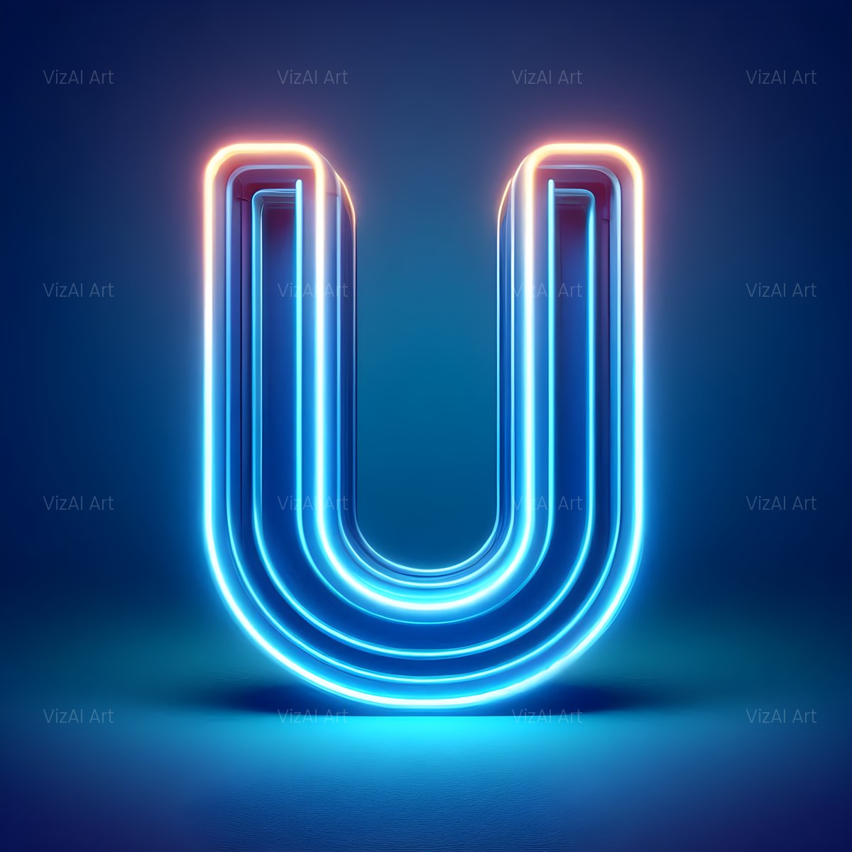 Electric Blue Neon alphabet — printable letter U