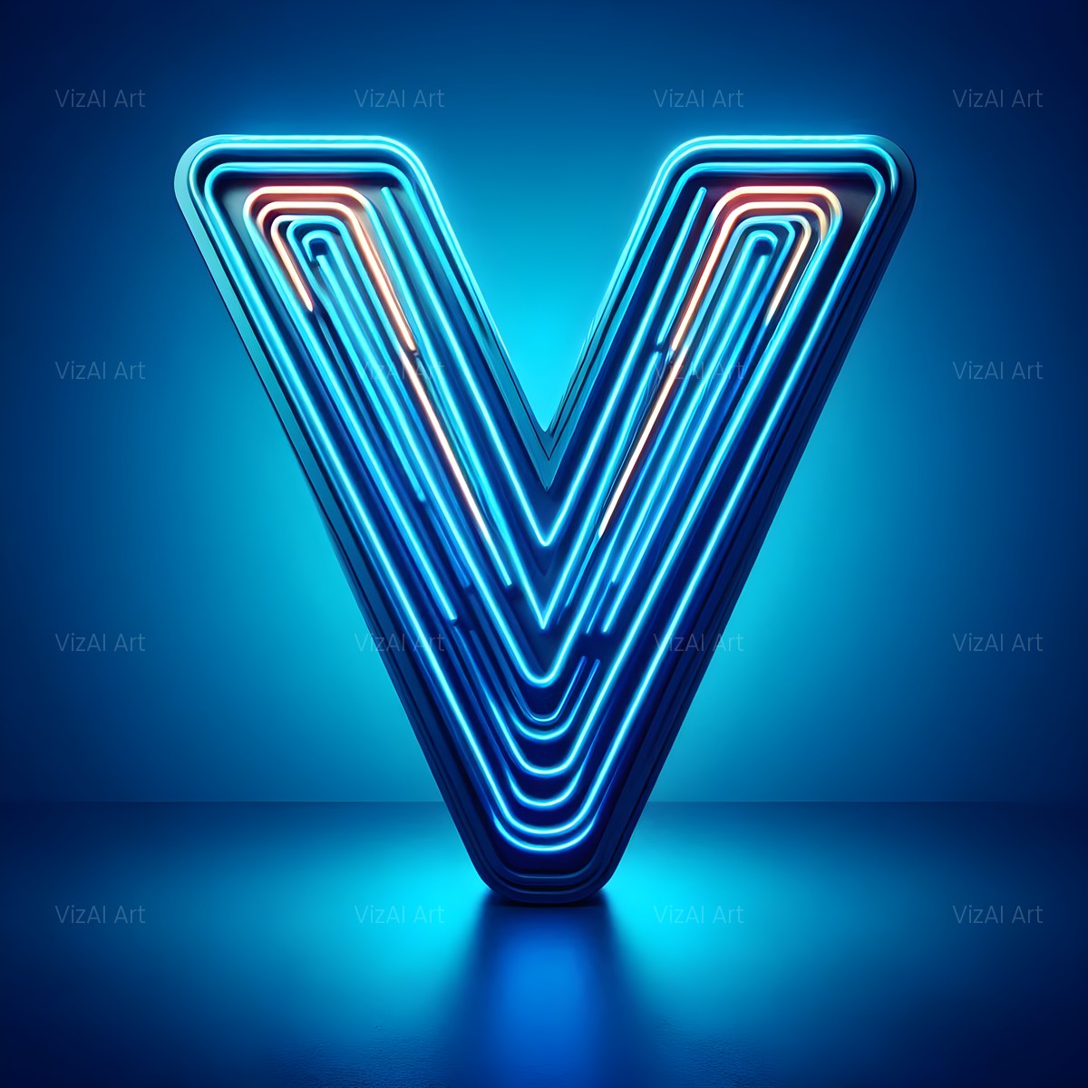 Electric Blue Neon alphabet — printable letter V