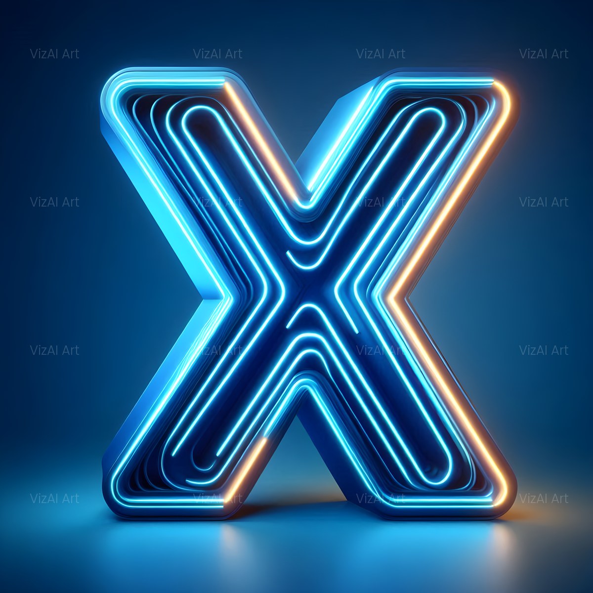 Electric Blue Neon alphabet — printable letter X