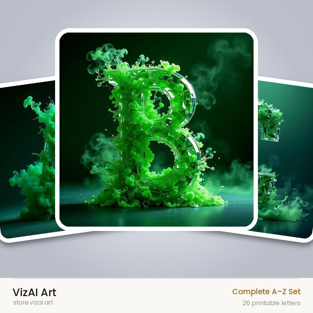 Emerald Smoke Swirl alphabet — choose an individual printable letter
