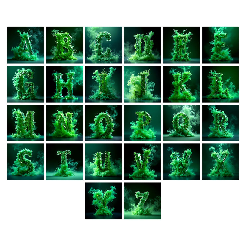 Emerald Smoke Swirl alphabet — all 26 letters A to Z, choose any single letter