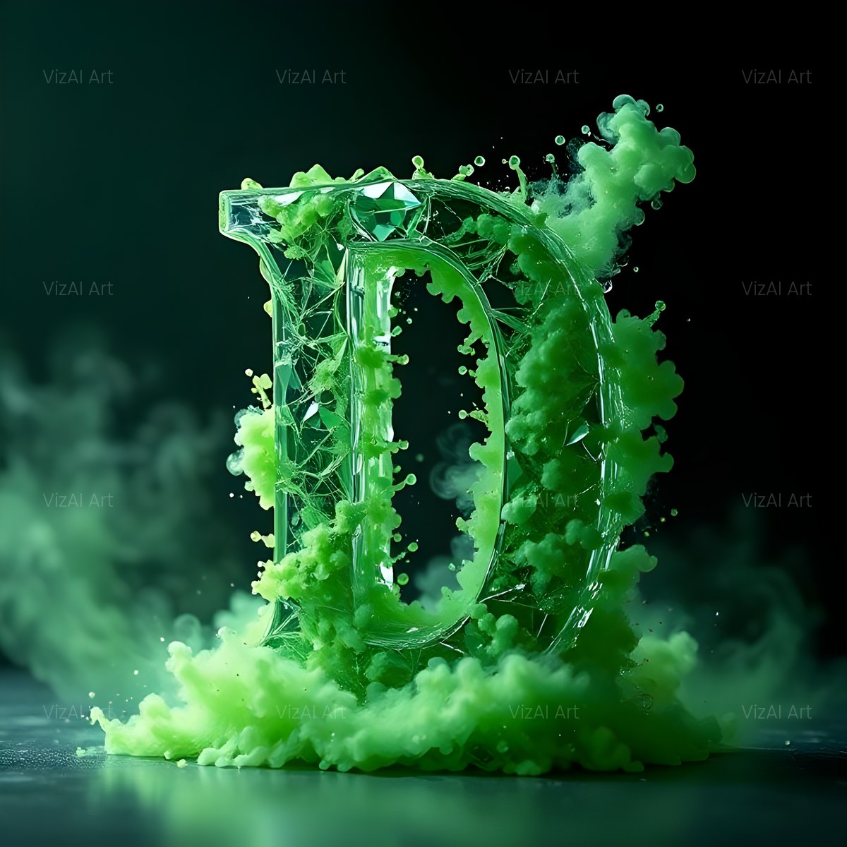 Emerald Smoke Swirl alphabet — printable letter D