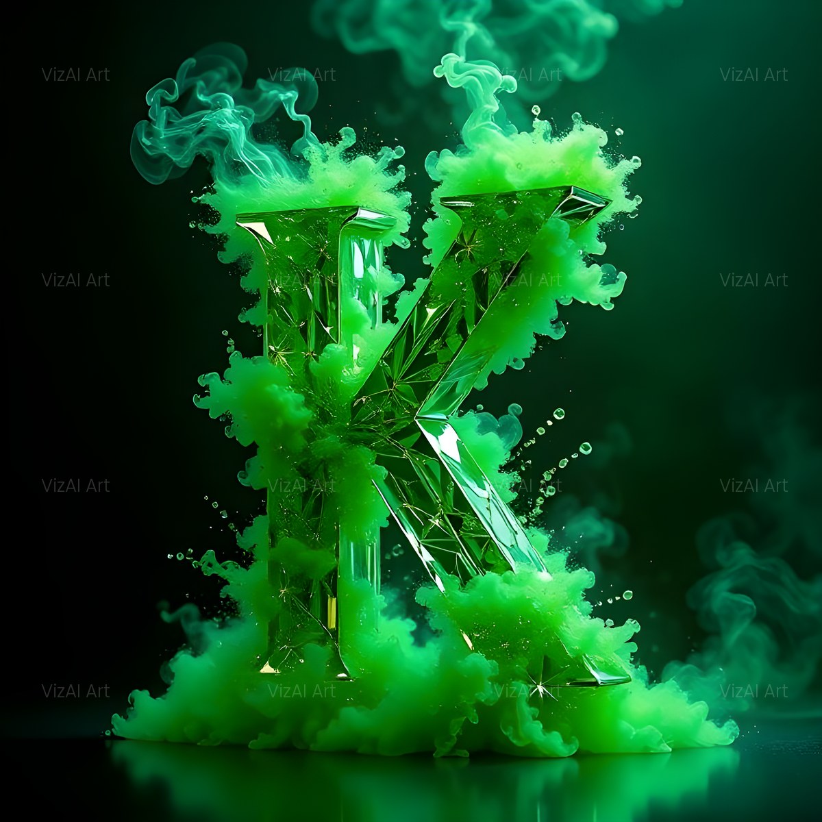 Emerald Smoke Swirl alphabet — printable letter K
