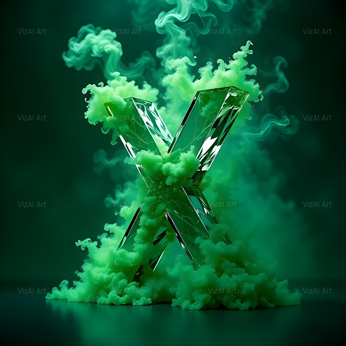 Emerald Smoke Swirl alphabet — printable letter X