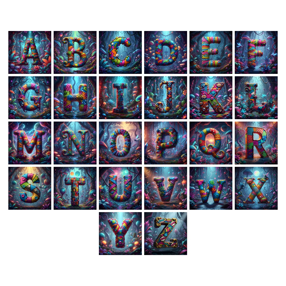 Embroidered Fabric Garden alphabet — all 26 letters A to Z, choose any single letter