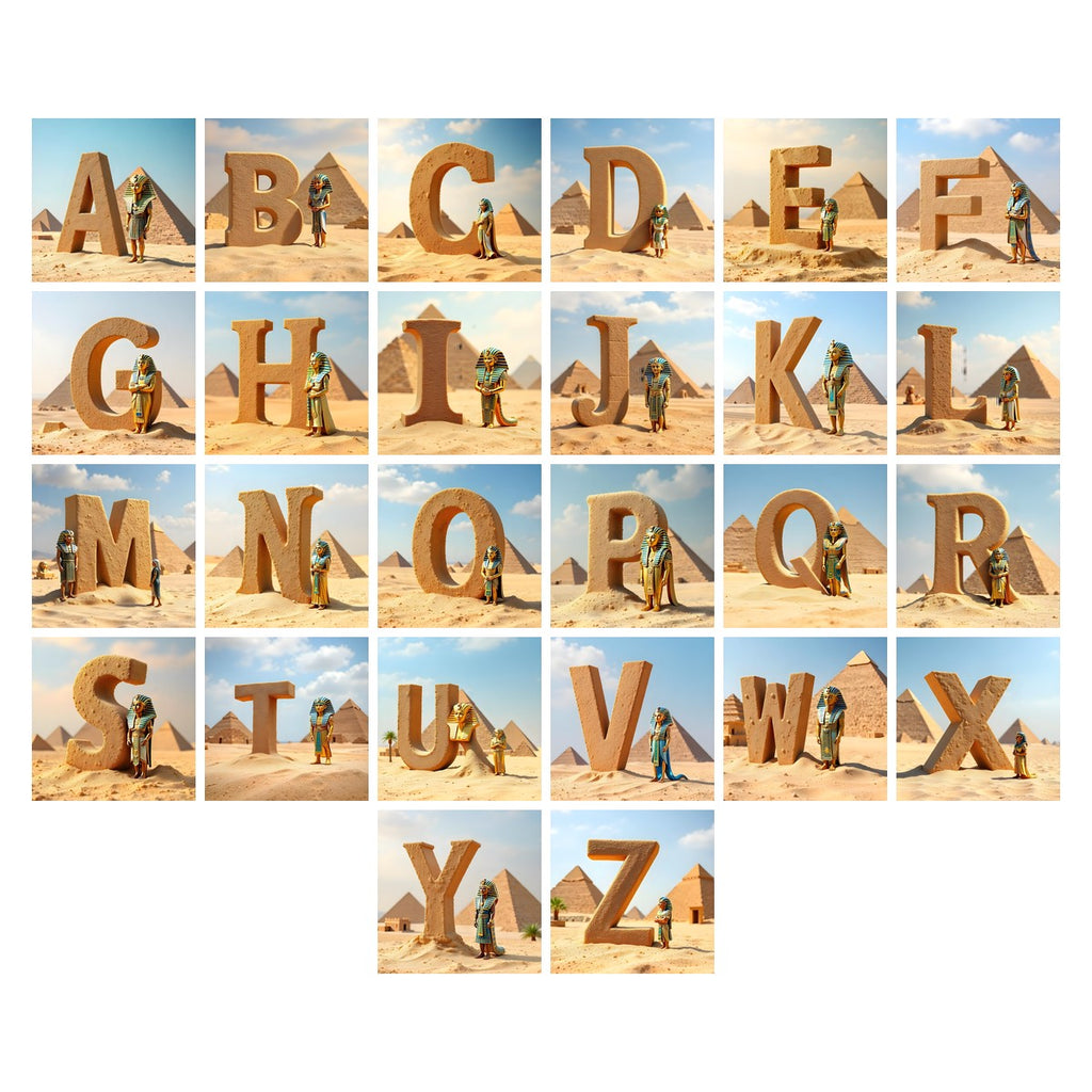 Egyptian Pharaoh Sand alphabet — all 26 letters A to Z, choose any single letter