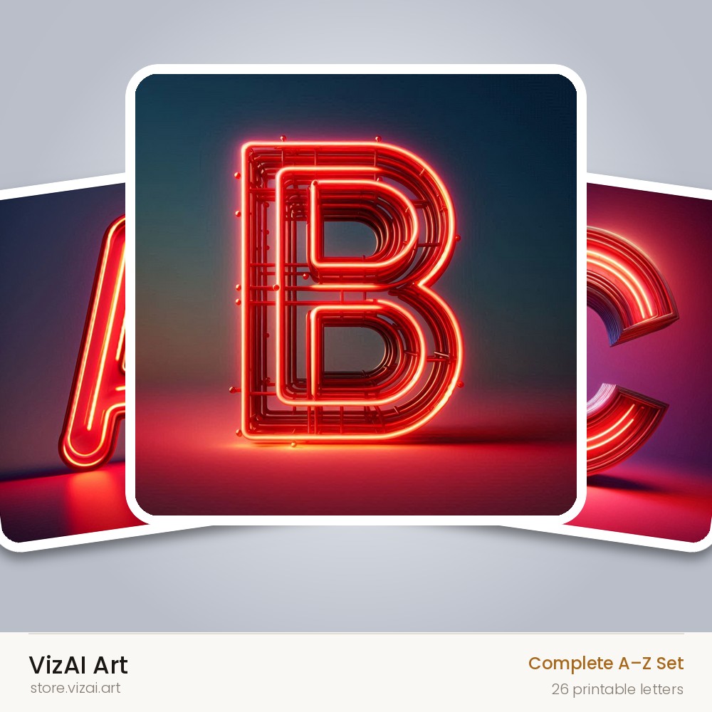 Electric Red Neon alphabet — choose an individual printable letter