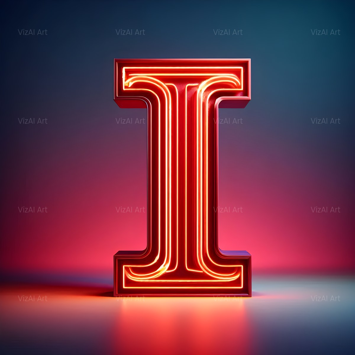 Electric Red Neon alphabet — printable letter I