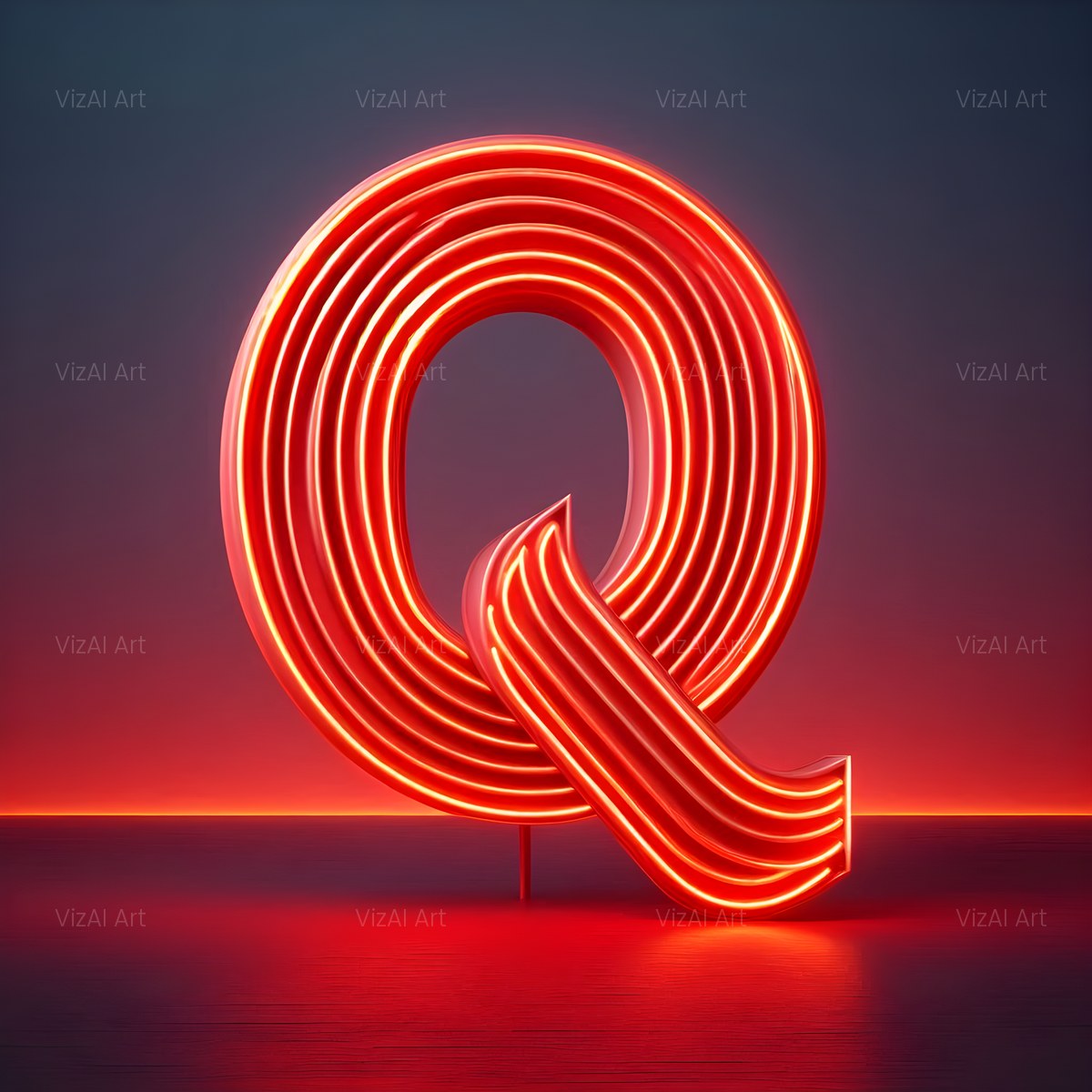 Electric Red Neon alphabet — printable letter Q