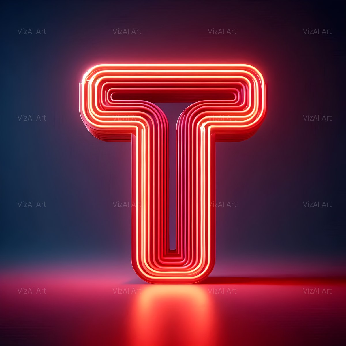 Electric Red Neon alphabet — printable letter T