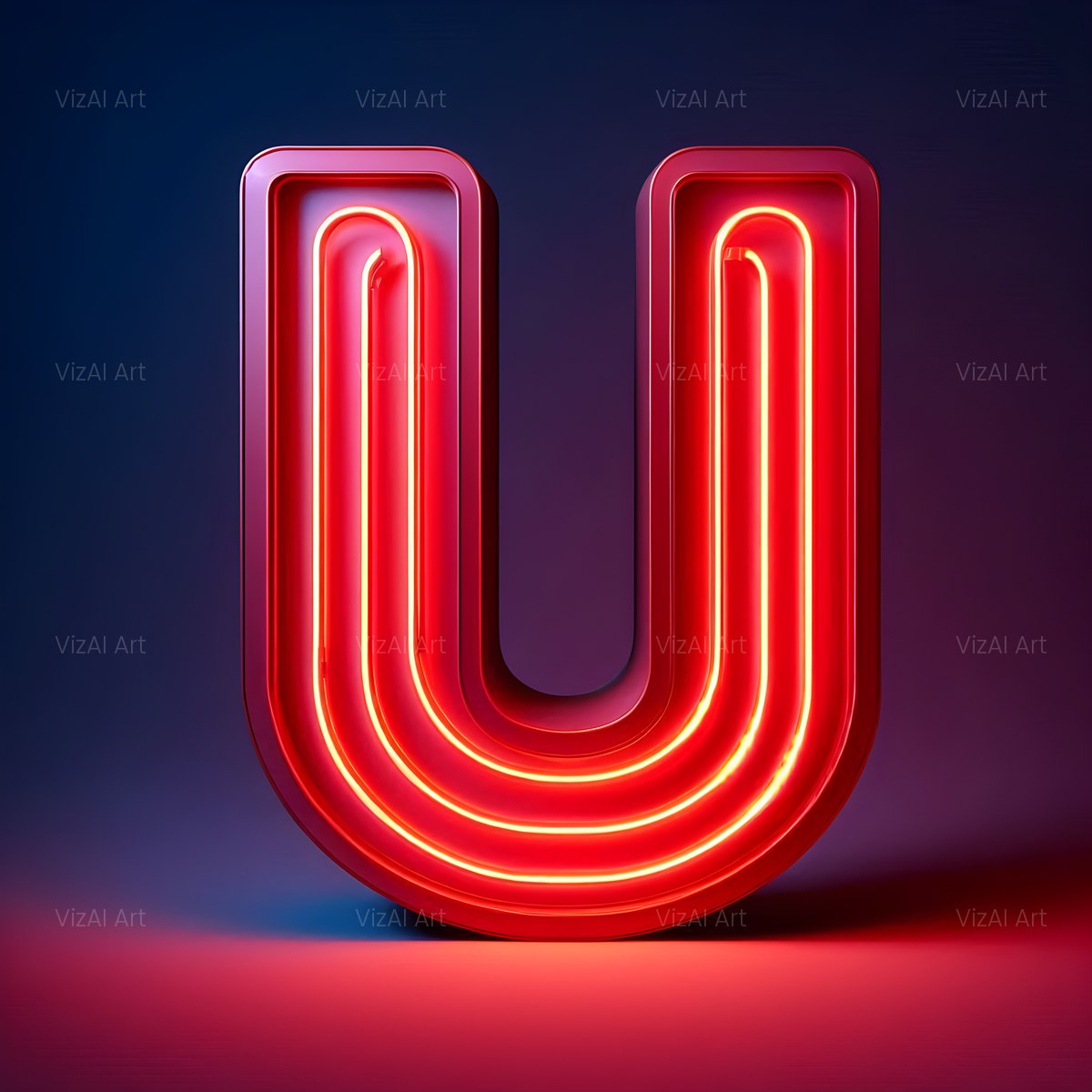 Electric Red Neon alphabet — printable letter U