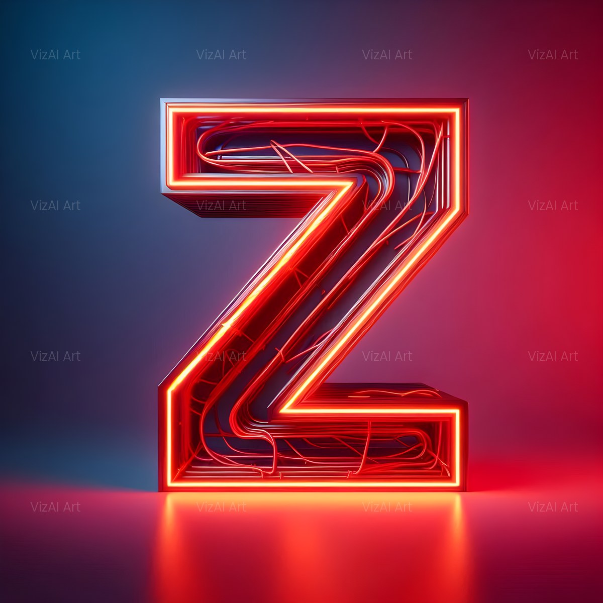 Electric Red Neon alphabet — printable letter Z