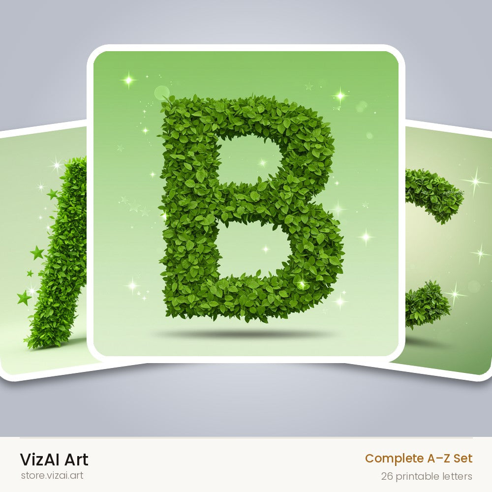 Emerald Sparkle Hedge alphabet — choose an individual printable letter