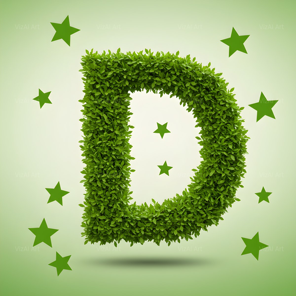 Emerald Sparkle Hedge alphabet — printable letter D