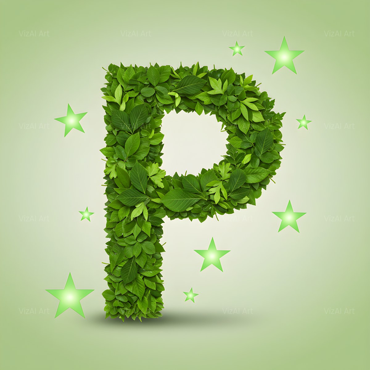 Emerald Sparkle Hedge alphabet — printable letter P