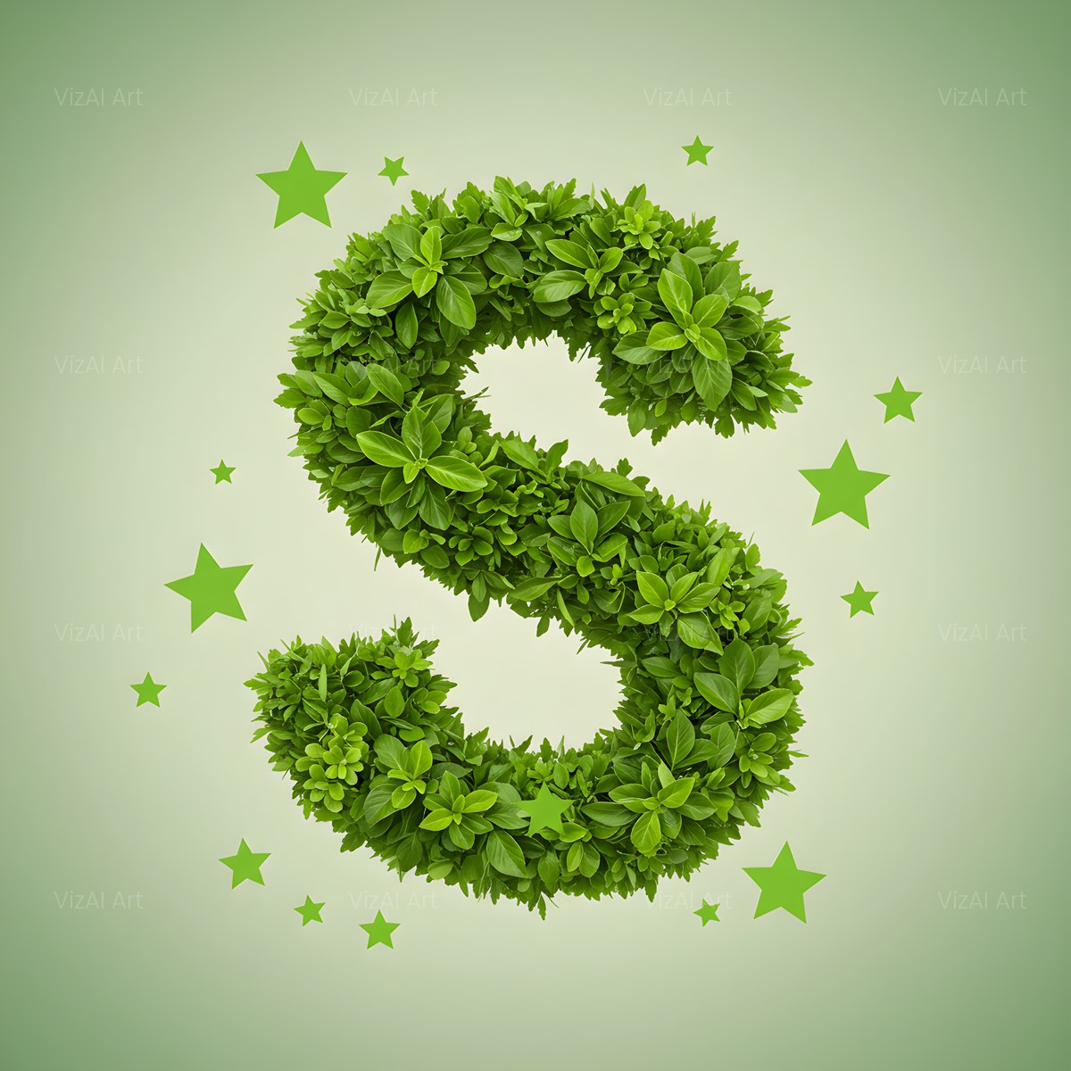 Emerald Sparkle Hedge alphabet — printable letter S