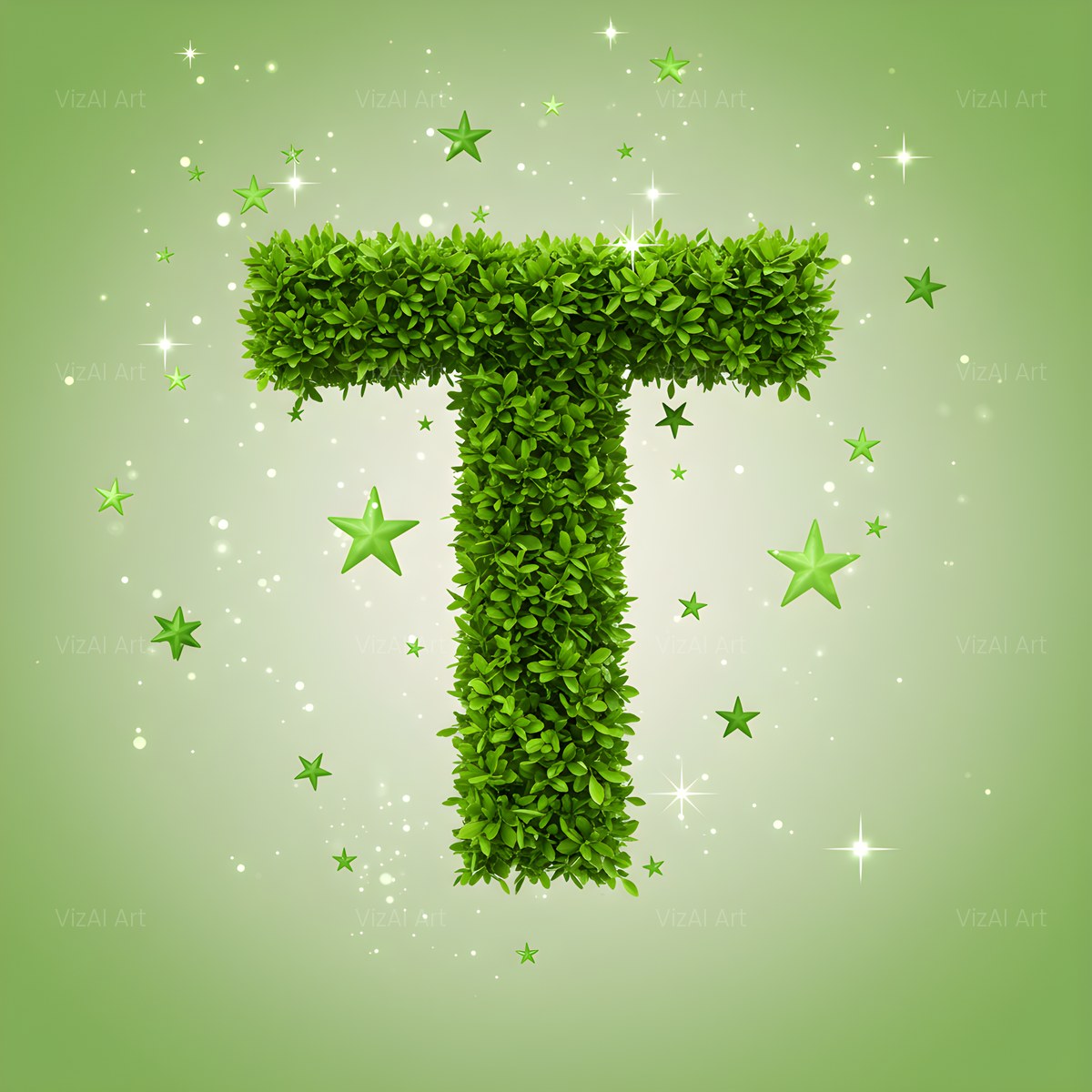 Emerald Sparkle Hedge alphabet — printable letter T