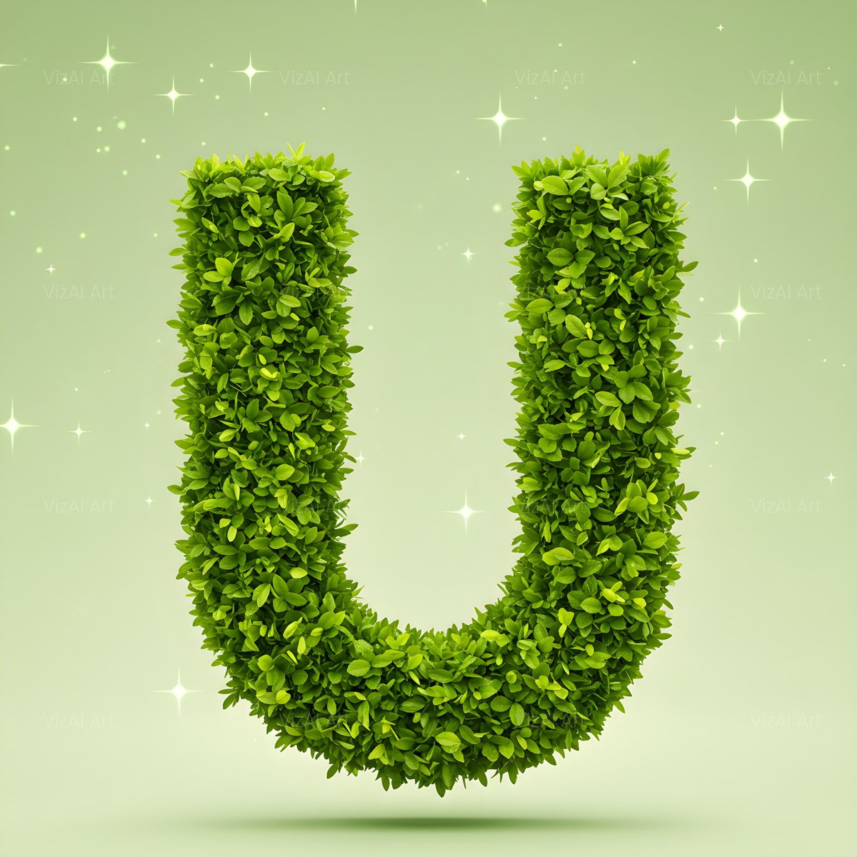 Emerald Sparkle Hedge alphabet — printable letter U