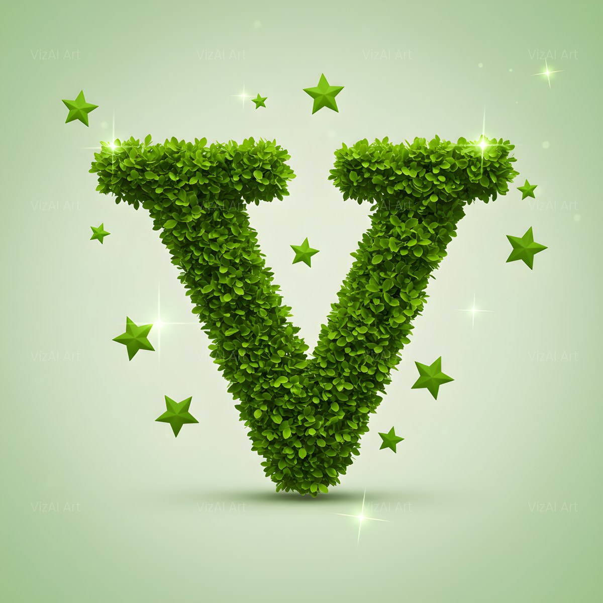 Emerald Sparkle Hedge alphabet — printable letter V