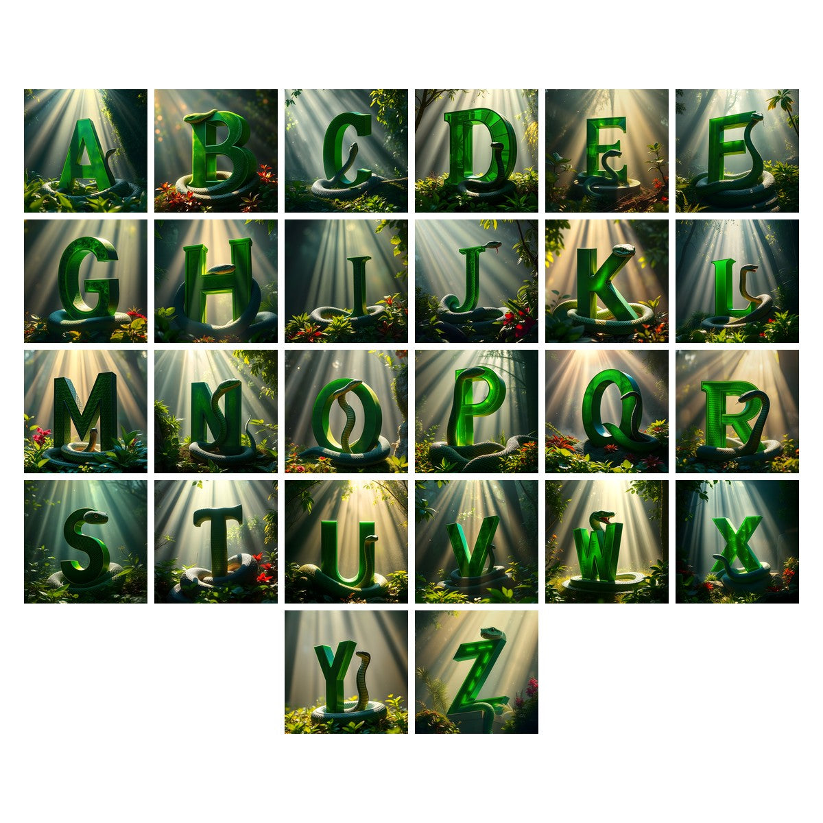 Emerald Serpent alphabet — all 26 letters A to Z, choose any single letter