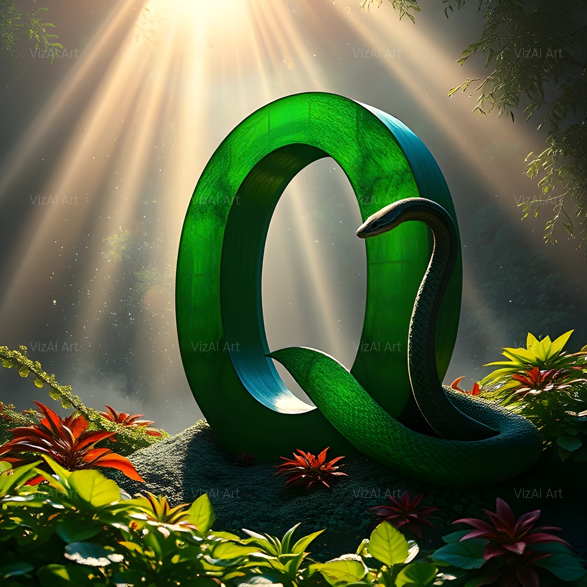 Emerald Serpent alphabet — printable letter Q