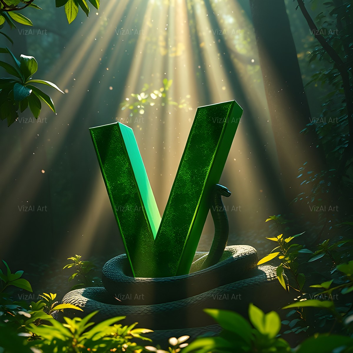 Emerald Serpent alphabet — printable letter V