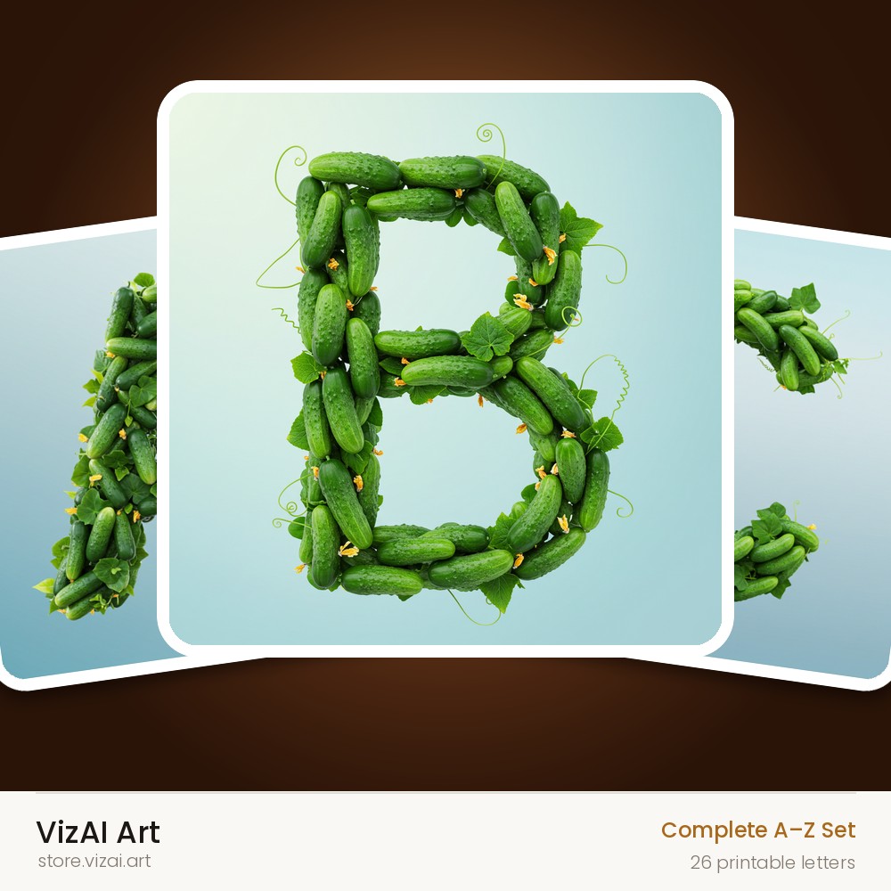 Fresh Cucumber Crunch alphabet — choose an individual printable letter