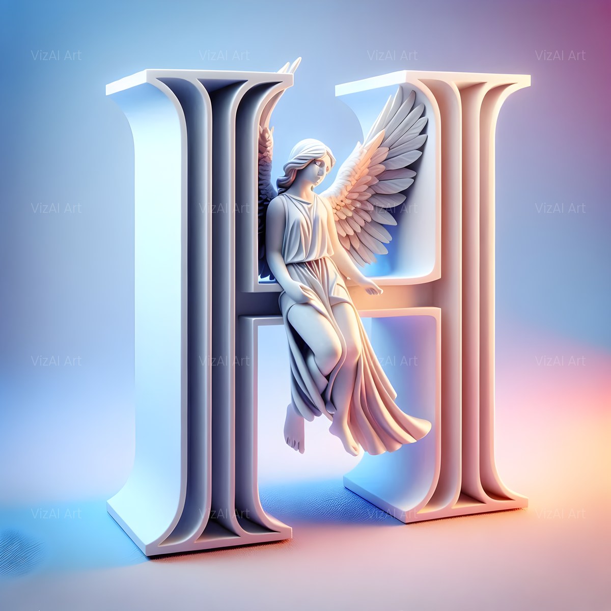 Angel Wing Feather alphabet — printable letter H