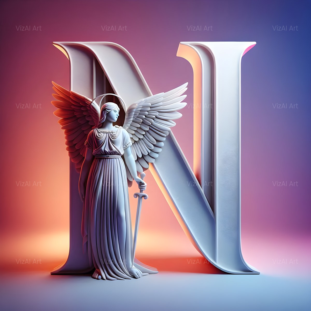Angel Wing Feather alphabet — printable letter N