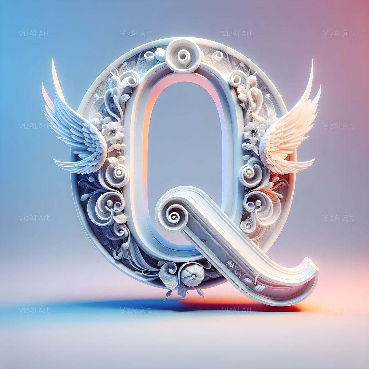 Angel Wing Feather alphabet — printable letter Q