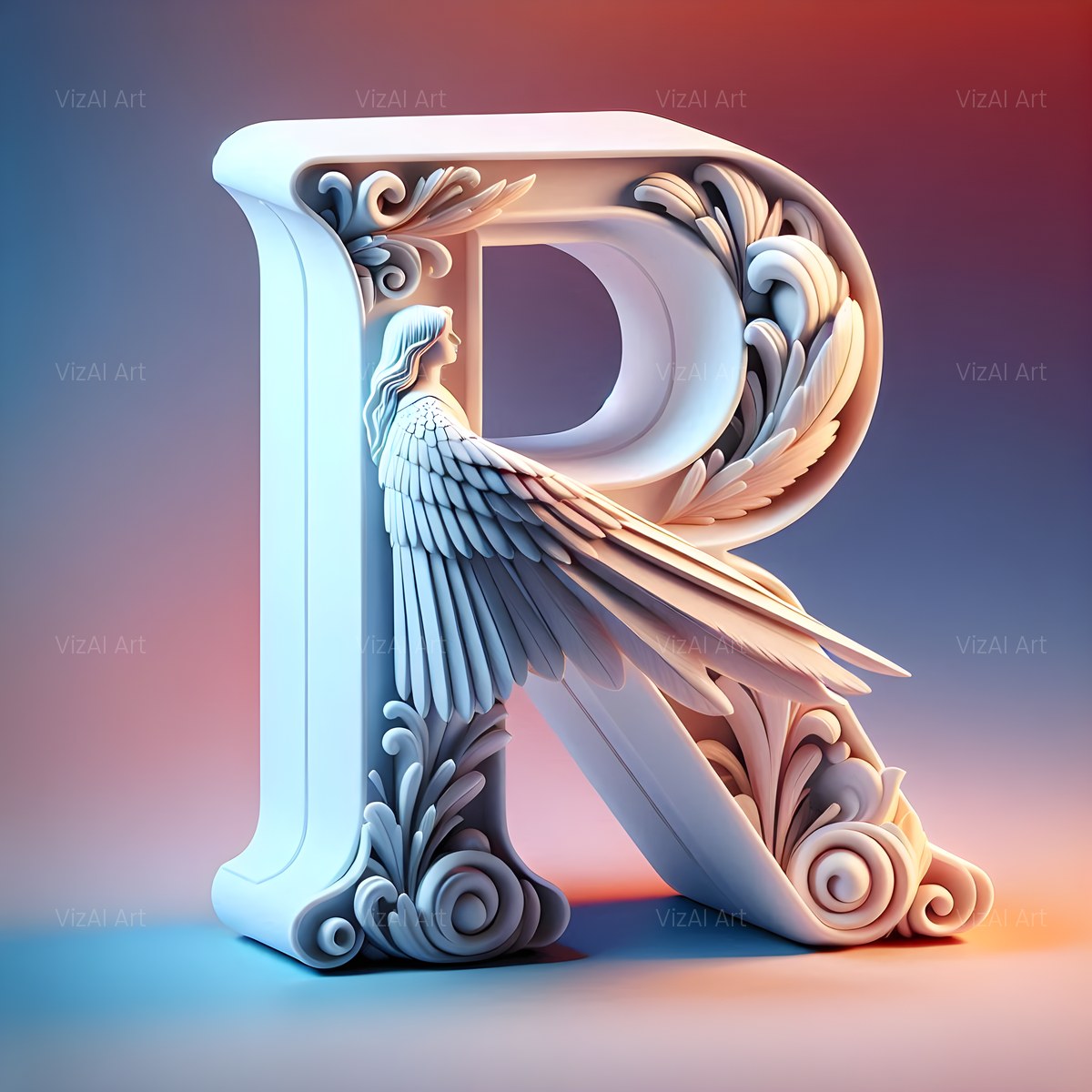 Angel Wing Feather alphabet — printable letter R