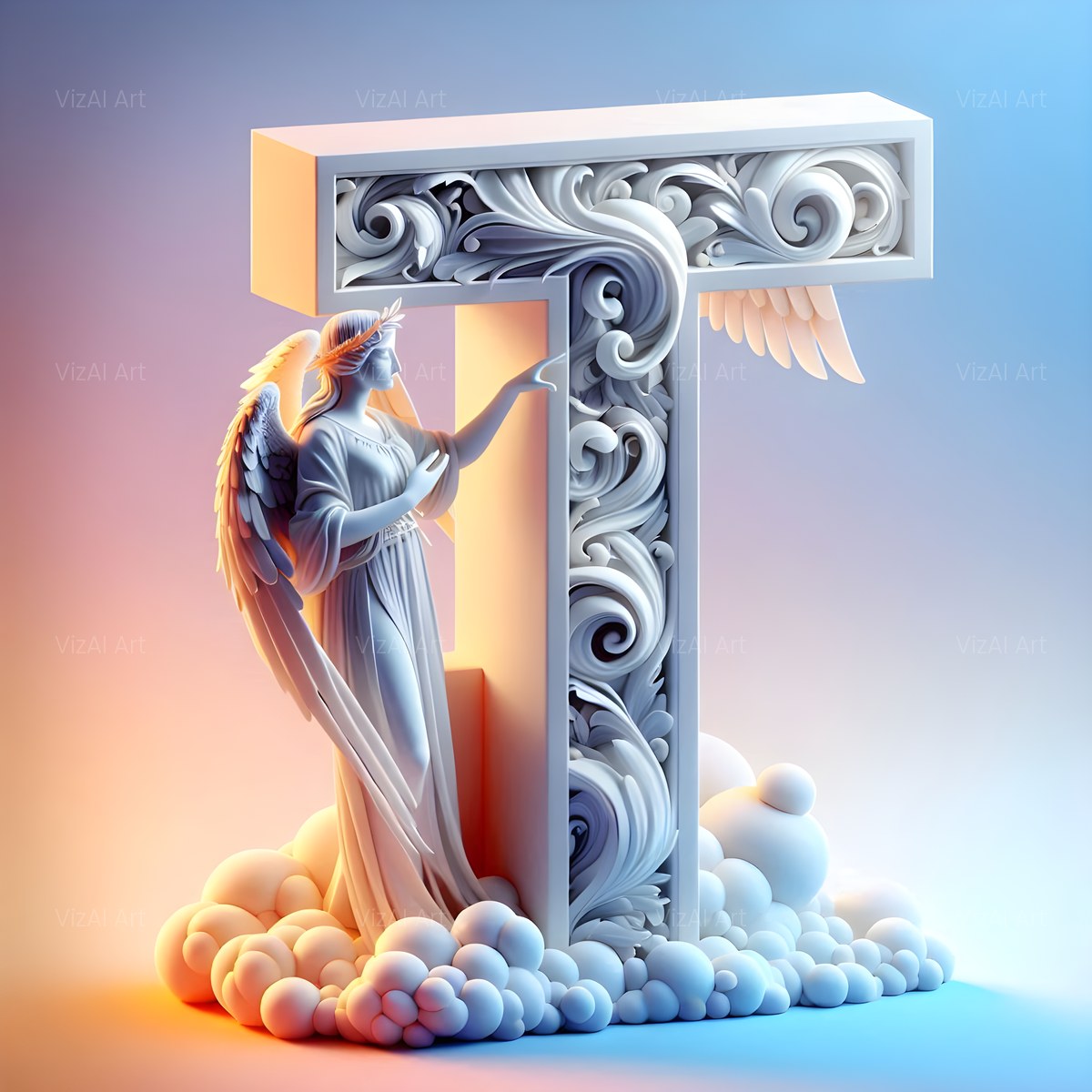 Angel Wing Feather alphabet — printable letter T