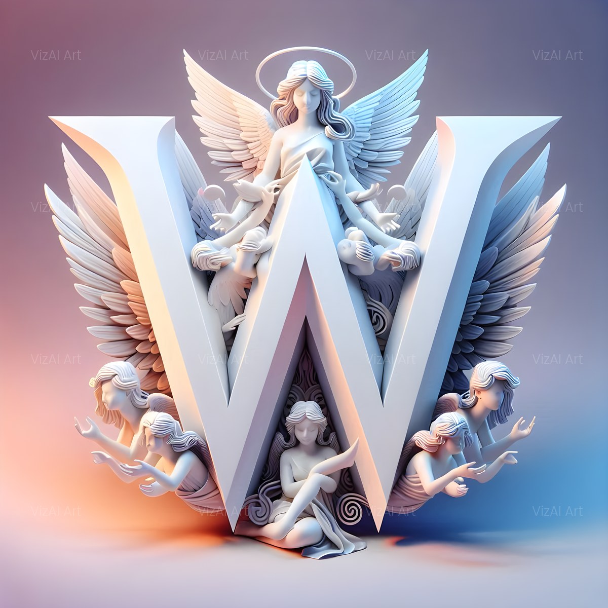 Angel Wing Feather alphabet — printable letter W