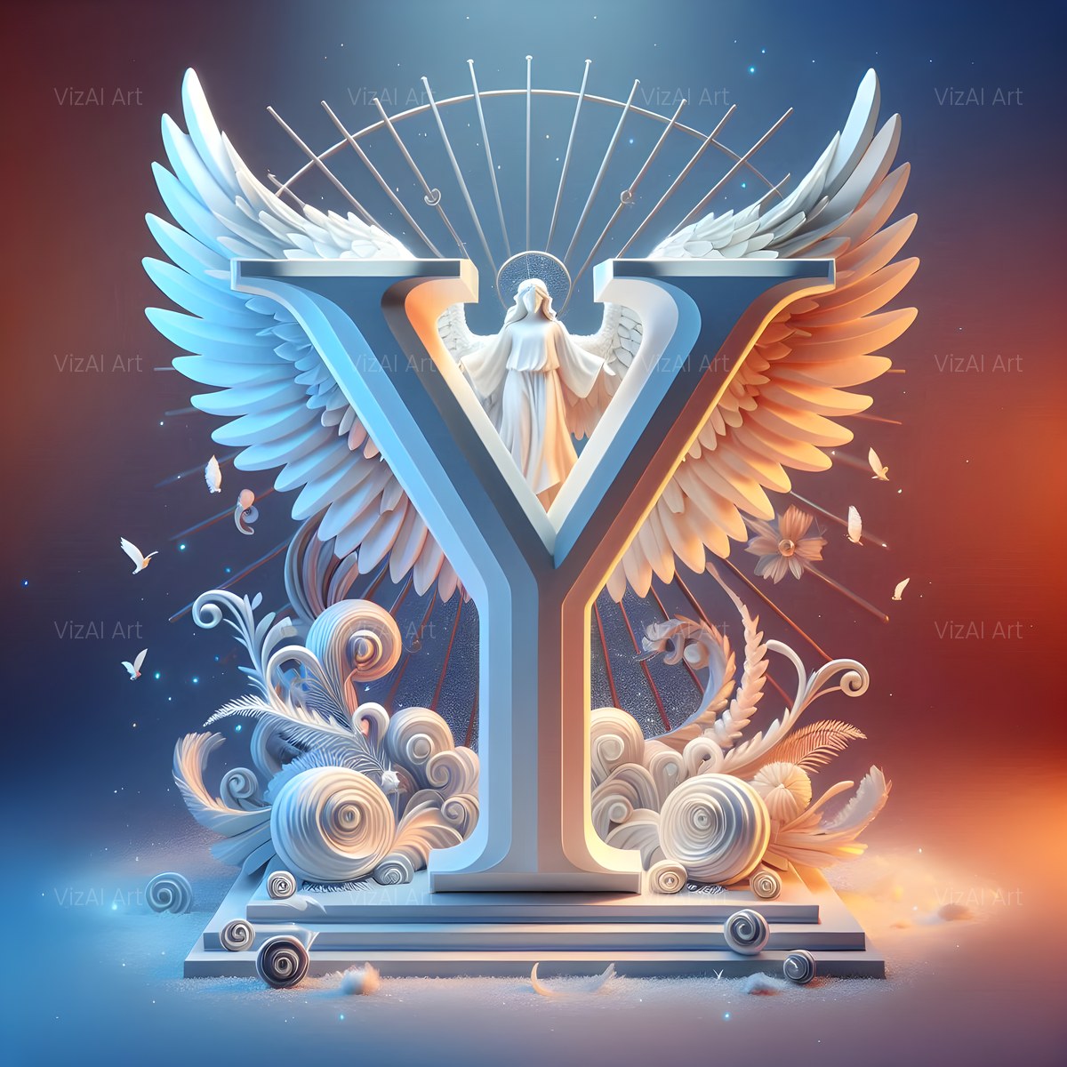 Angel Wing Feather alphabet — printable letter Y