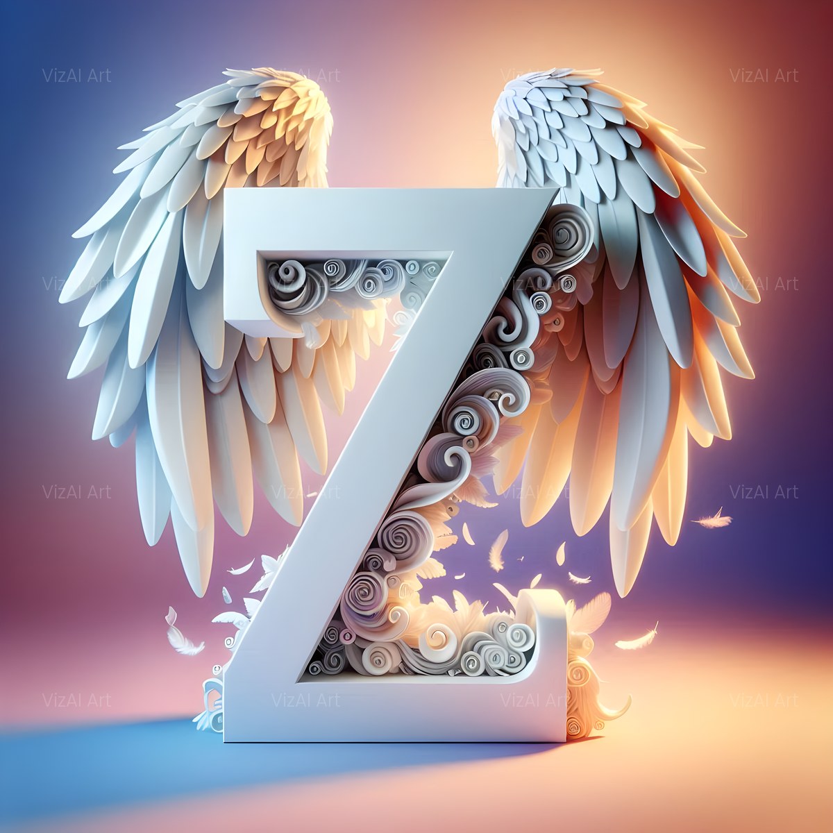 Angel Wing Feather alphabet — printable letter Z