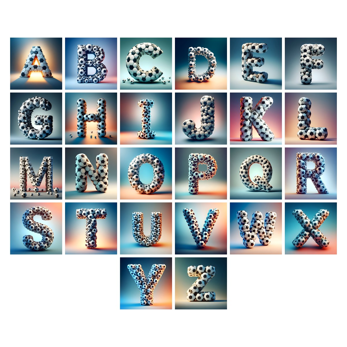 Football Match Ball alphabet — all 26 letters A to Z, choose any single letter