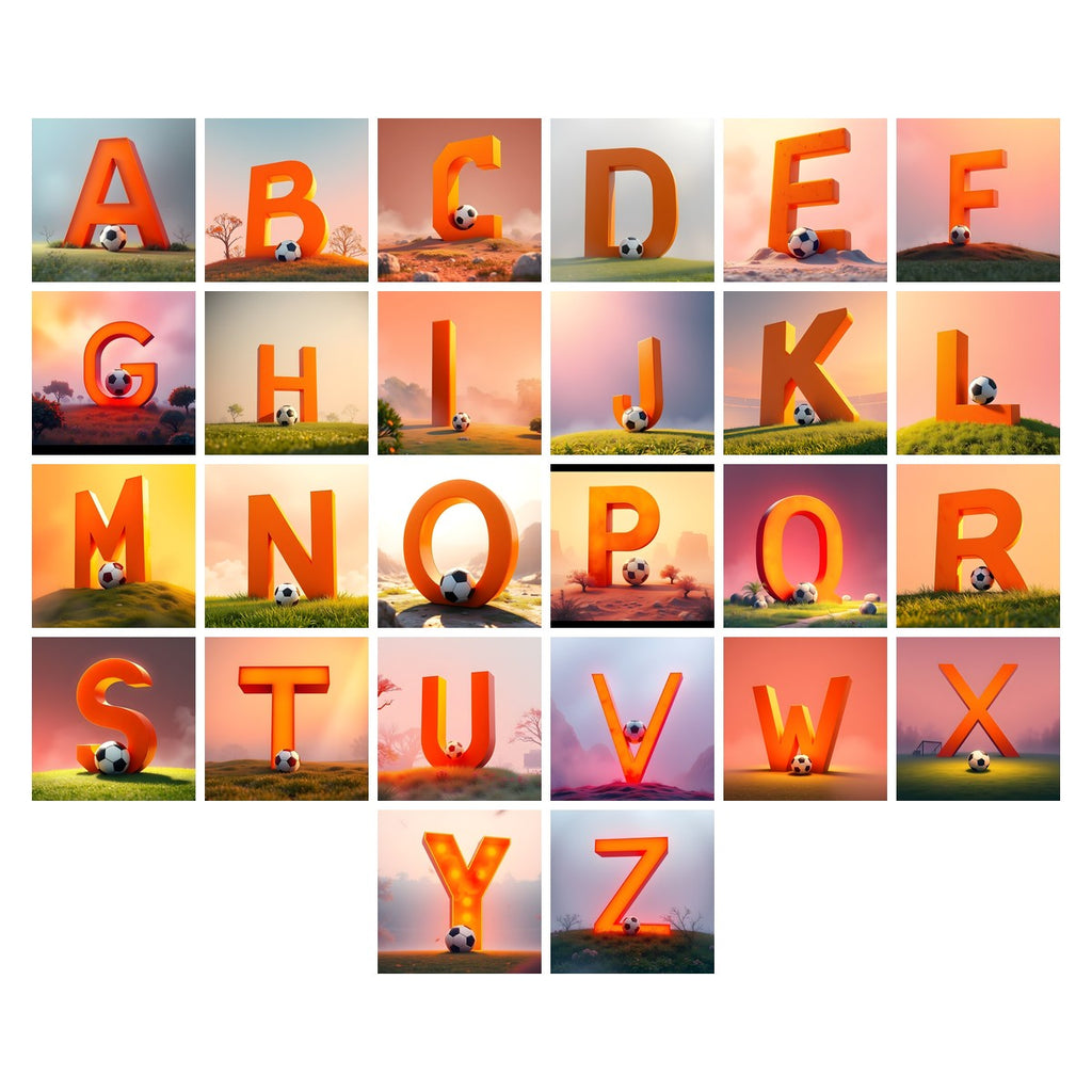 Football Sunset Pitch alphabet — all 26 letters A to Z, choose any single letter