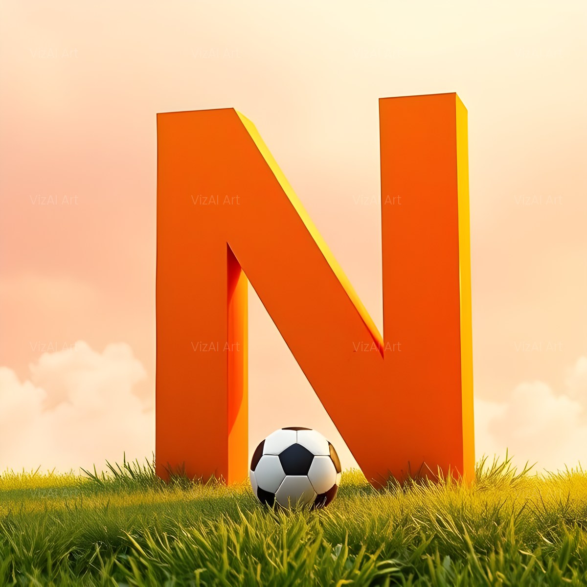 Football Sunset Pitch alphabet — printable letter N