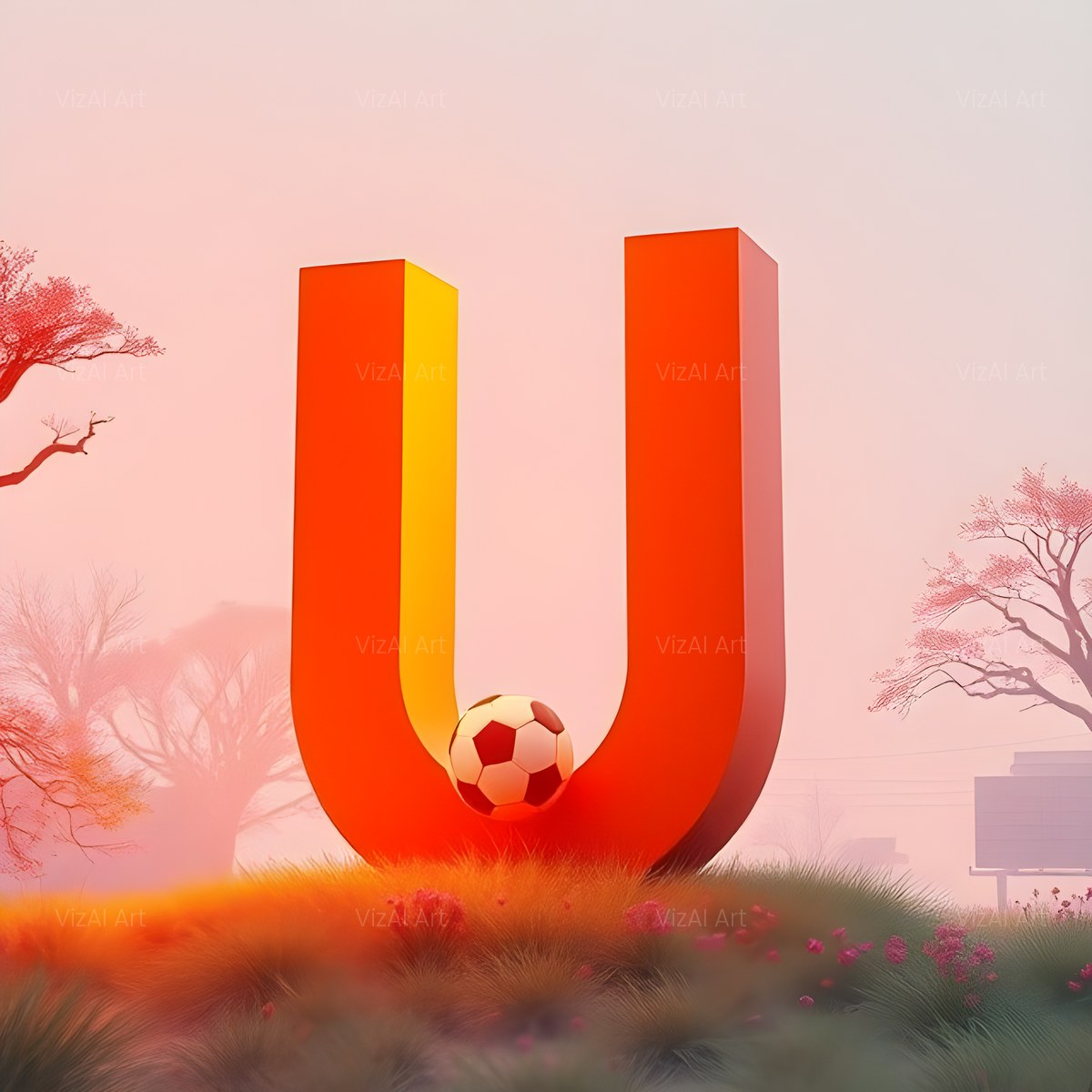 Football Sunset Pitch alphabet — printable letter U