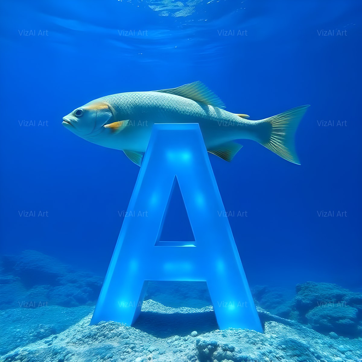 Underwater Fish alphabet — printable letter A