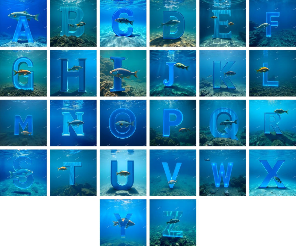 Underwater Fish alphabet — all 26 letters A to Z