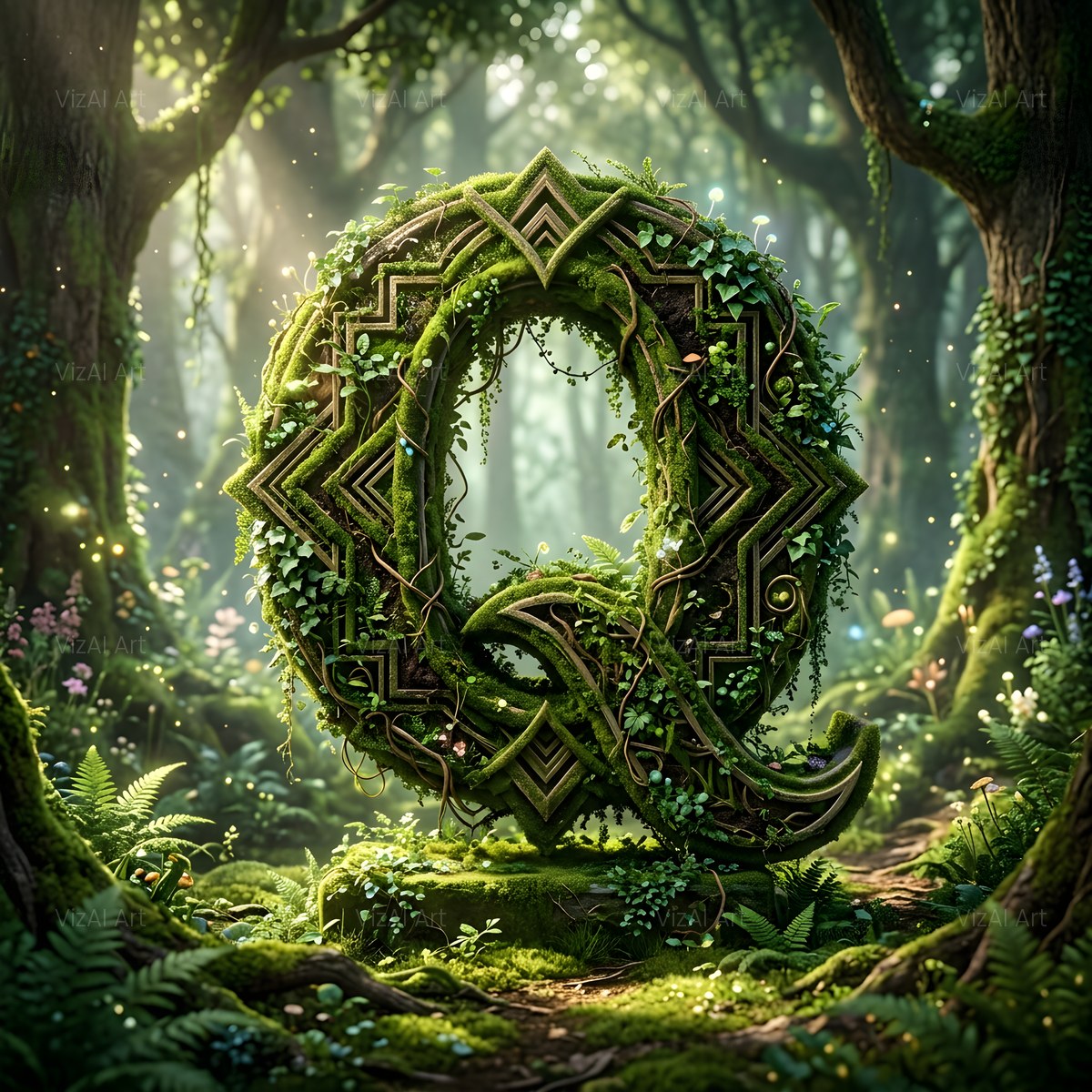 Forest Vine Canopy alphabet — printable letter Q